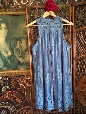 Altar’d State Dusty Blue Lace Tunic Dress Size Medium